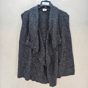 DKNY WOMEN'S MEDIUM GRAY MARLED CARDIGAN SWEATER SHAWL COLLAR WOOL BLEND